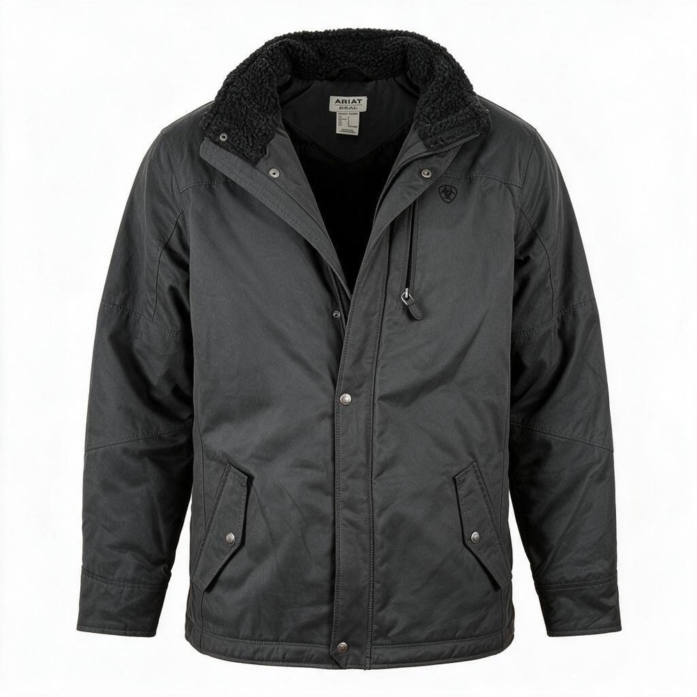 Ariat REAL Ranch Jacket Womens L Black Insulated Sherpa Collar Western #3041